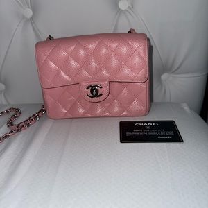 COPY - Chanel - Lambskin Quilted Mini Rectangular Flap Soft Pink